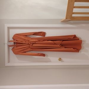 Satin burnt orange asymmetrical dress